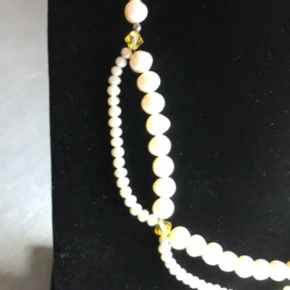 Vintage Handmade Pearl Swag Necklace Swarovski Crystals Approx 17 Inch